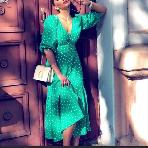 Zara bright green polka dot midi dress NWT. Bloggers favorite - Picture 5 of 9